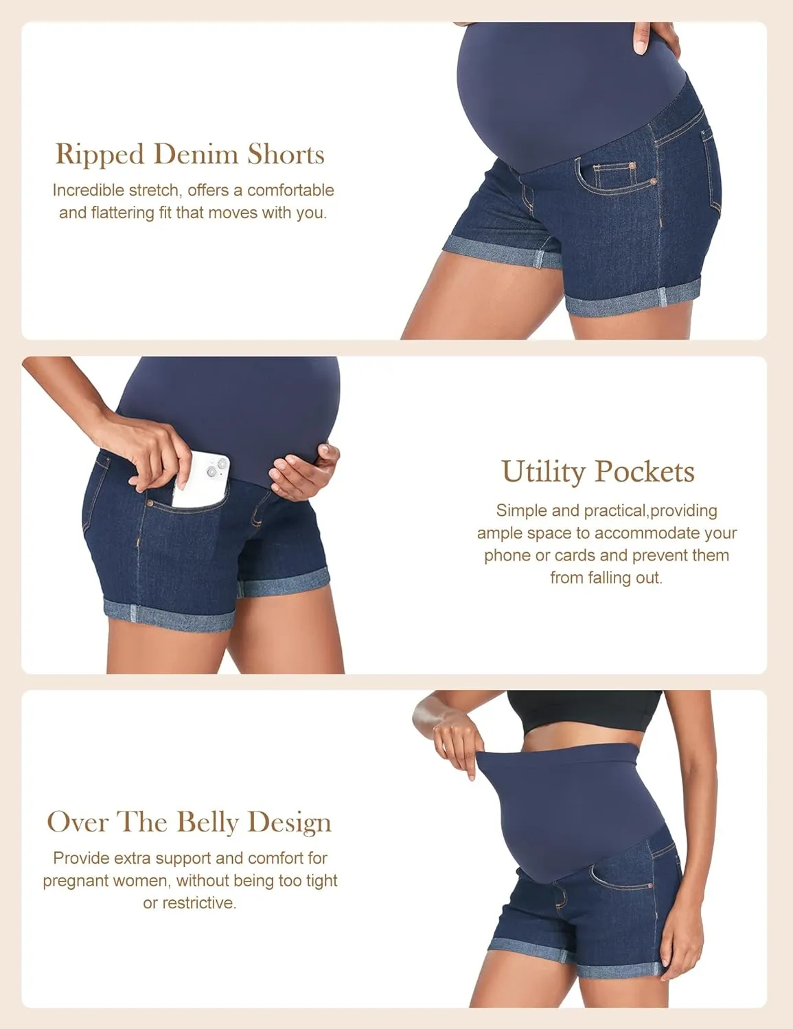 HOFISH Women's Maternity Denim Shorts Over The Belly Stretchy Comfy Jean Shorts Pants Casual Workout Pregnancy Shorts
