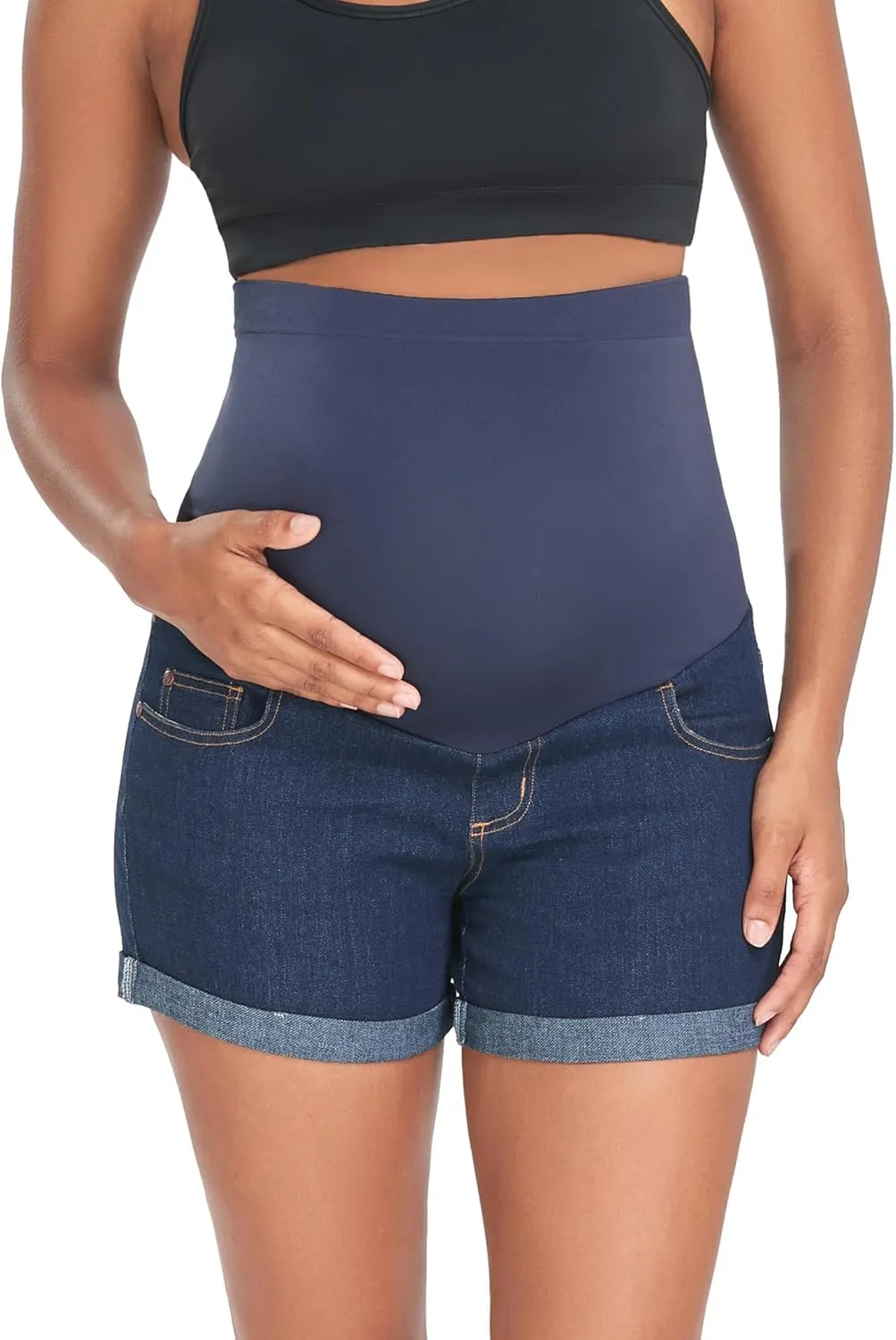 HOFISH Women's Maternity Denim Shorts Over The Belly Stretchy Comfy Jean Shorts Pants Casual Workout Pregnancy Shorts