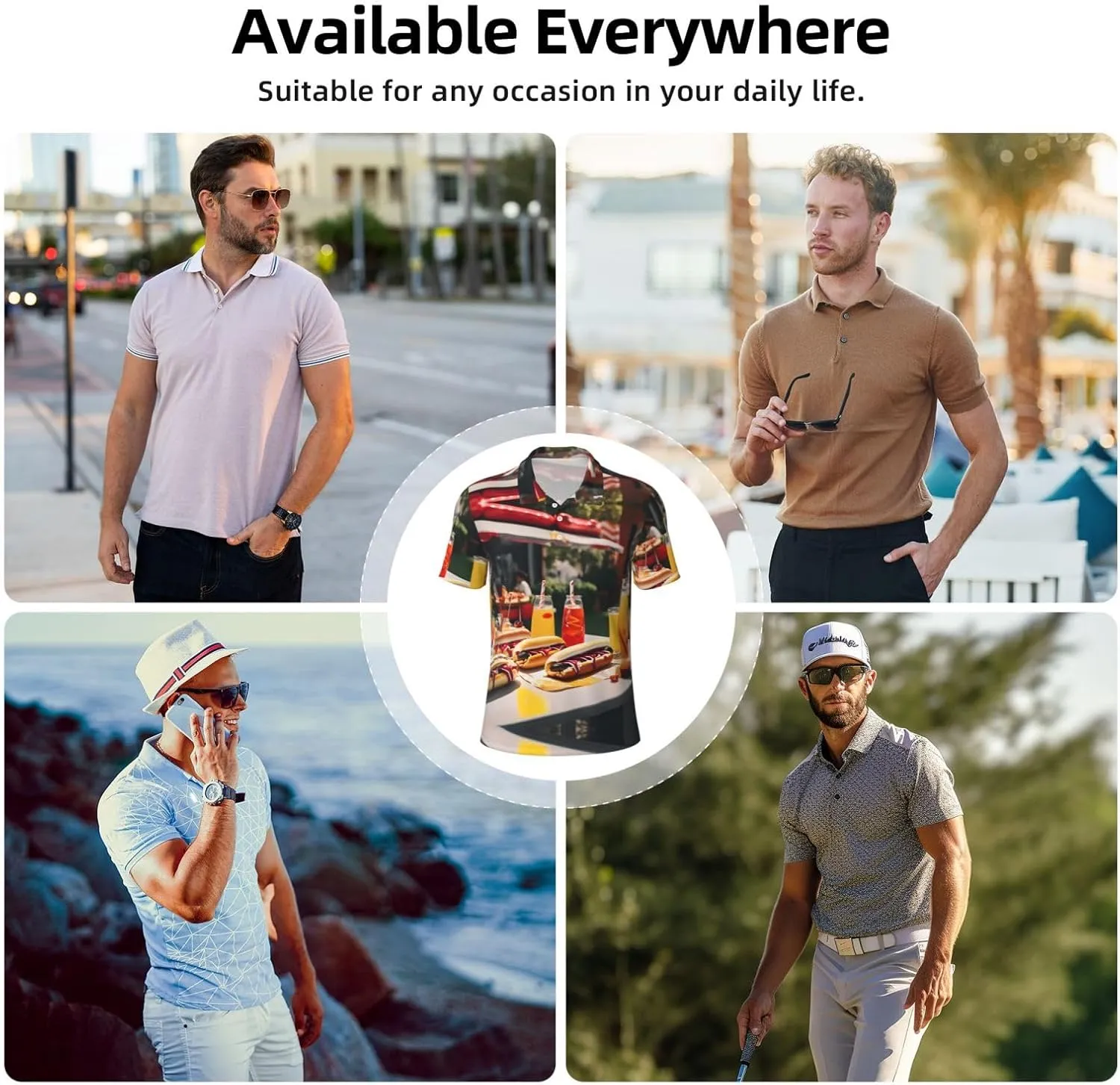 Hot Dogs and Lemonade Print Men's Polo Shirts Short Sleeve Moisture Wicking Shirts Fashion Golf Shirts