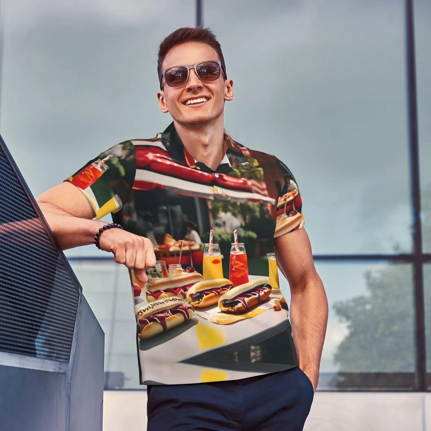 Hot Dogs and Lemonade Print Men's Polo Shirts Short Sleeve Moisture Wicking Shirts Fashion Golf Shirts
