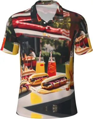 Hot Dogs and Lemonade Print Men's Polo Shirts Short Sleeve Moisture Wicking Shirts Fashion Golf Shirts