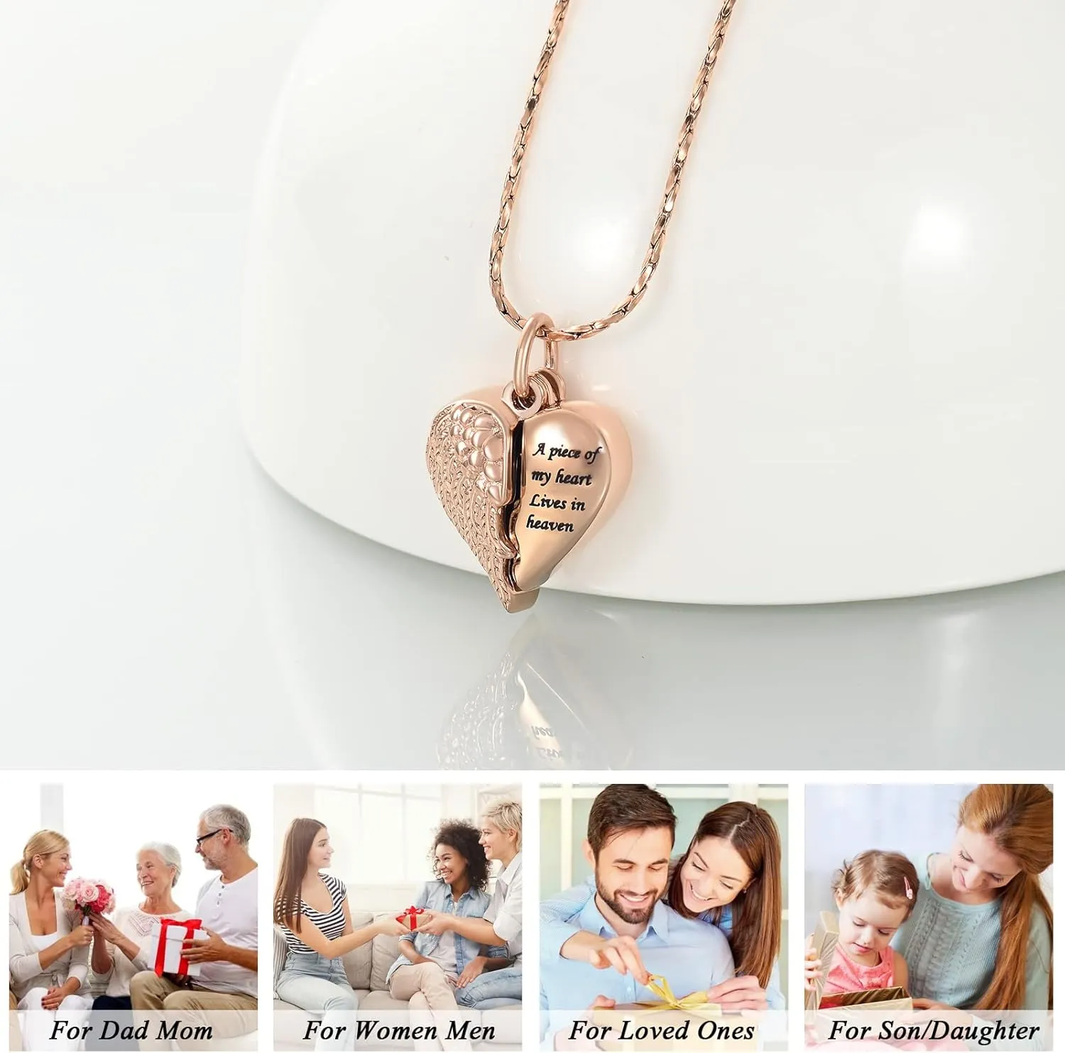 Imrsanl Heart Cremation Urn Necklace Pendant for Human Ashes - A Piece of My Heart Lives in Heaven Memorial Keepsakes Cremation Jewelry
