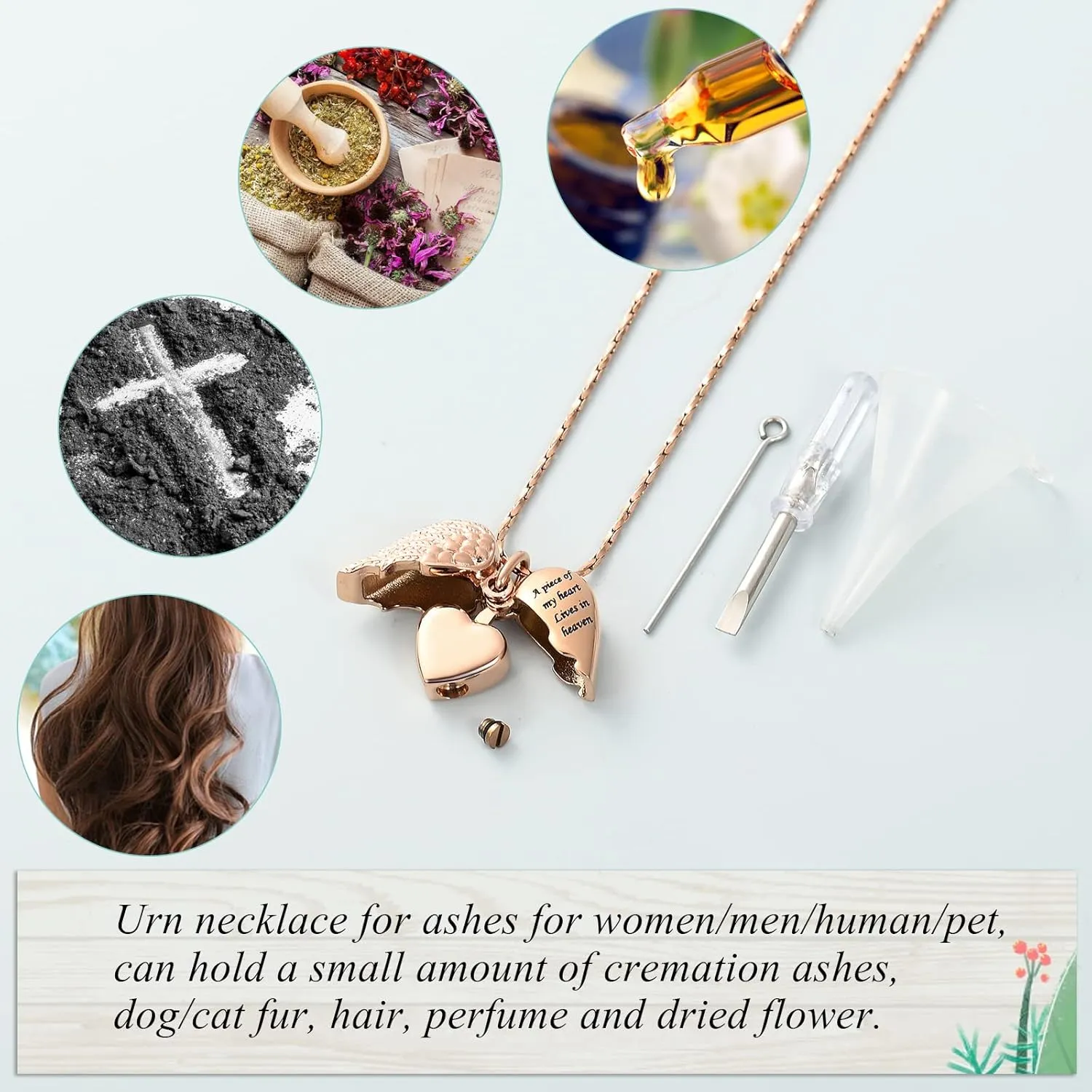 Imrsanl Heart Cremation Urn Necklace Pendant for Human Ashes - A Piece of My Heart Lives in Heaven Memorial Keepsakes Cremation Jewelry