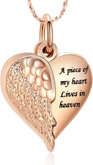 Imrsanl Heart Cremation Urn Necklace Pendant for Human Ashes - A Piece of My Heart Lives in Heaven Memorial Keepsakes Cremation Jewelry