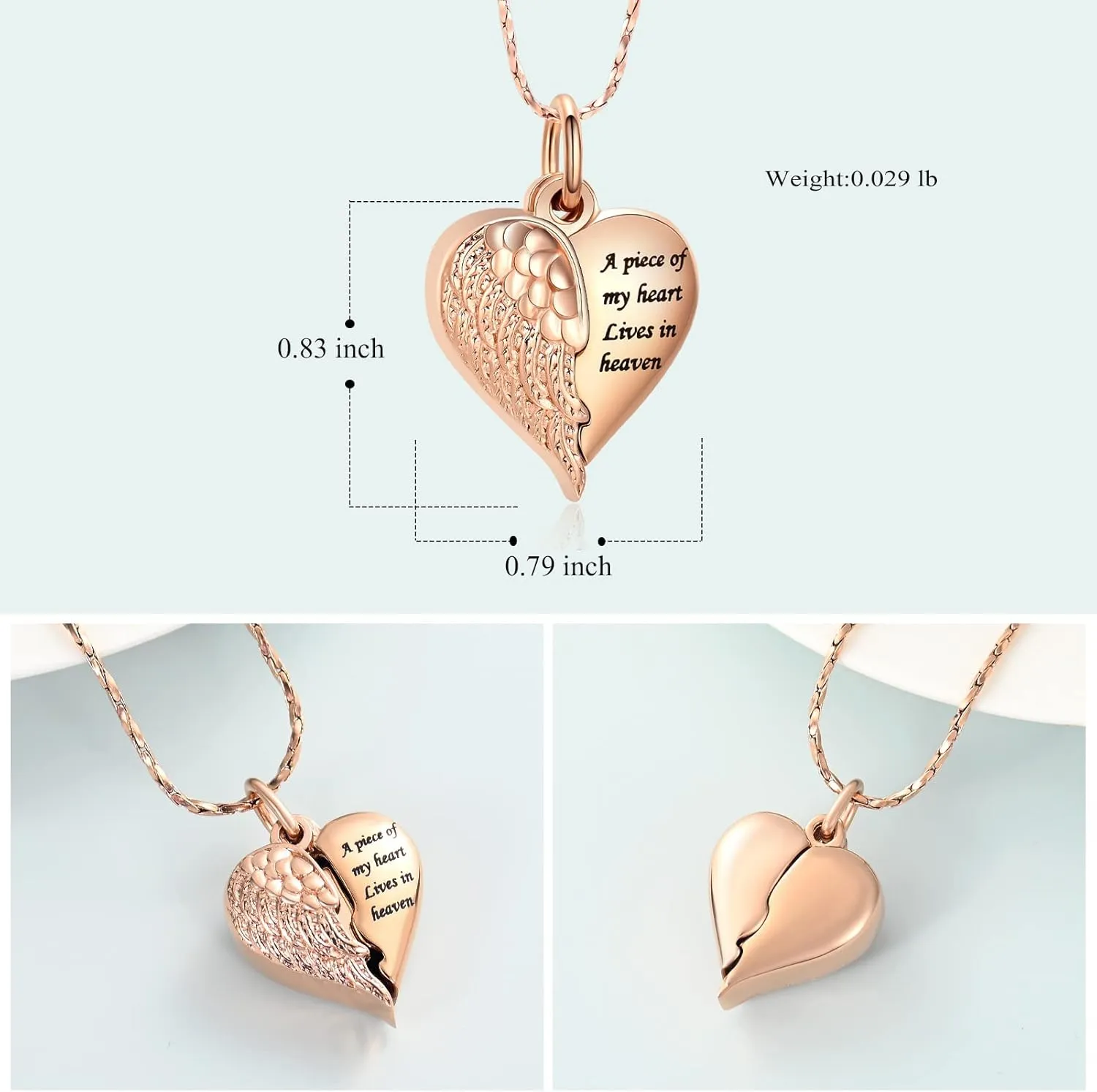 Imrsanl Heart Cremation Urn Necklace Pendant for Human Ashes - A Piece of My Heart Lives in Heaven Memorial Keepsakes Cremation Jewelry