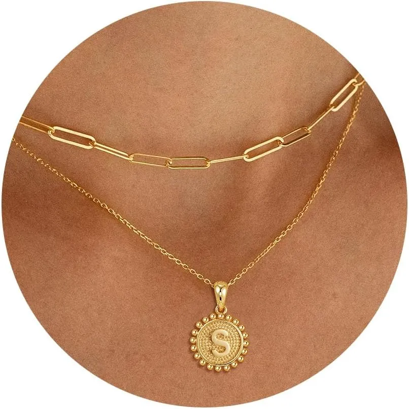 Initial Necklaces for Women - 18K Solid Gold Over Layered Gold Necklace Cute Hexagon Letter Initial Necklace Gold Layered Necklaces for Women Jewelry Gifts