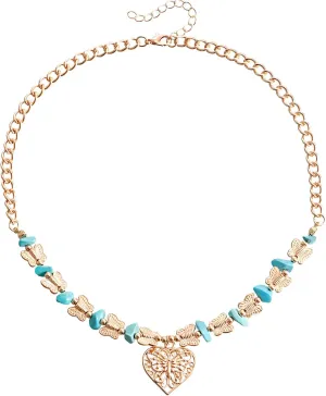 Initial Necklaces for Women Turquoise Beads Necklace Long Knotted Stone Multi Strand Layer Necklace Handmade