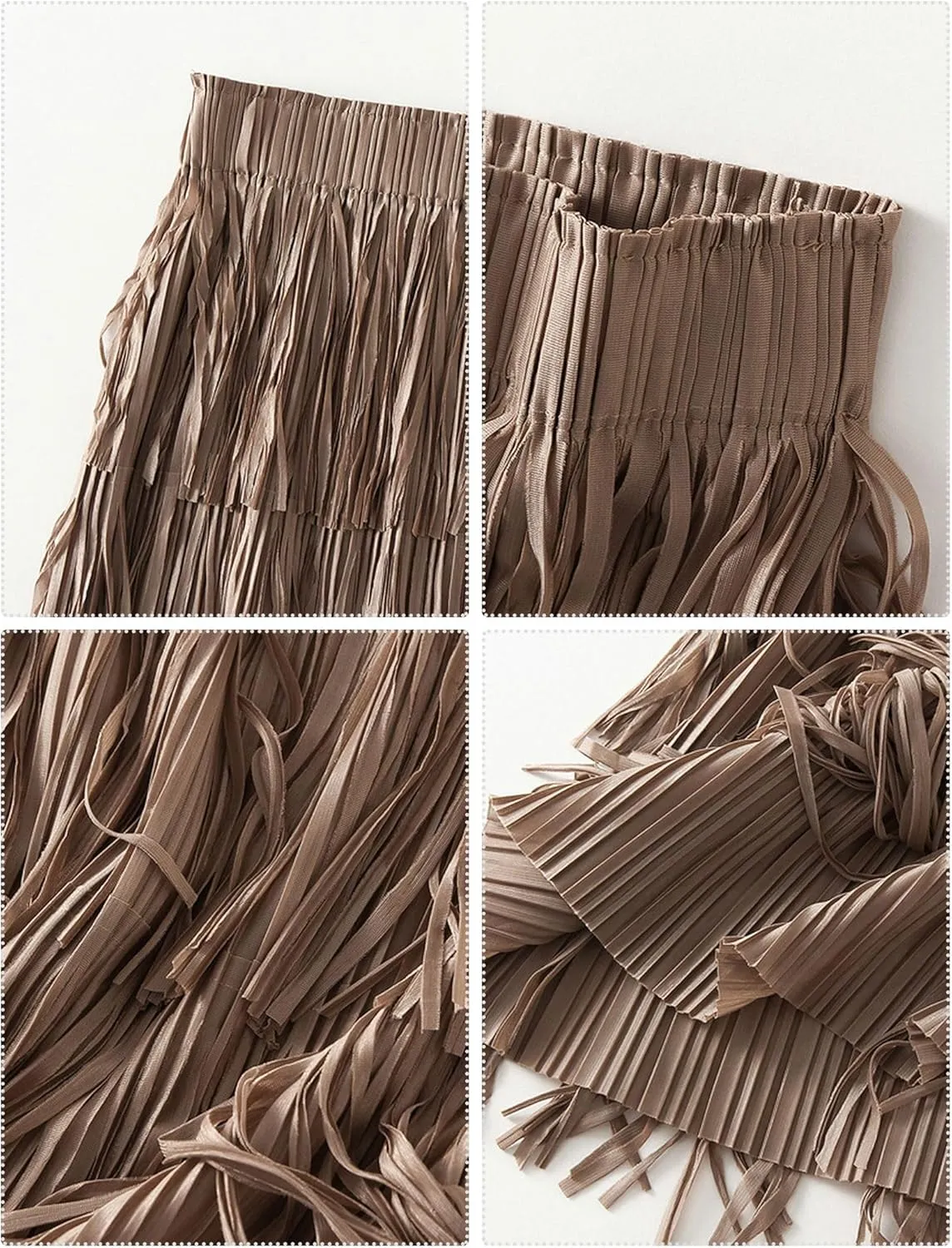IWEMEK Elastic High Waist Fringe Skirts for Women Tassels Tiered Layered Midi Skirts Fall Christmas Party Casual A-Line Skirt
