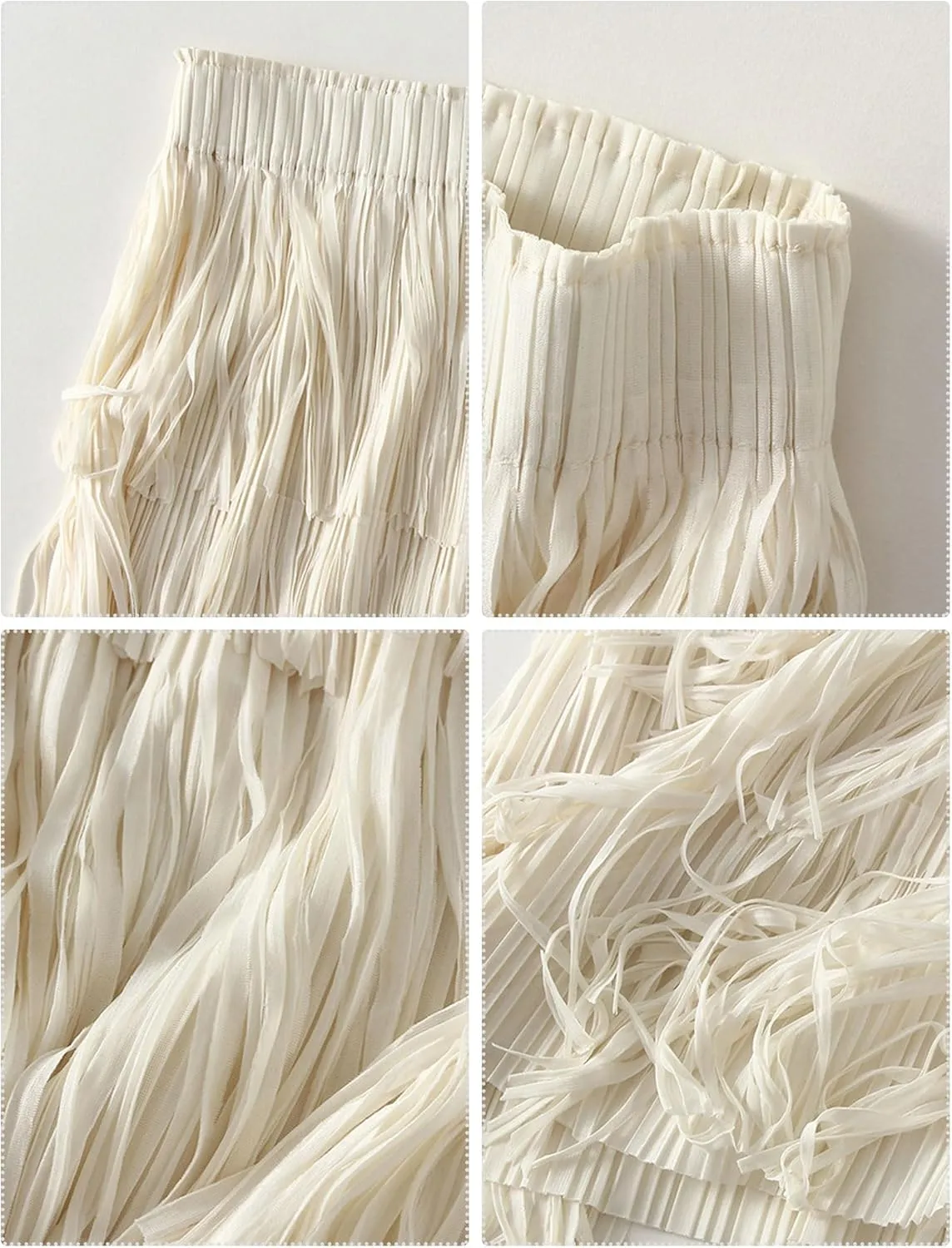 IWEMEK Elastic High Waist Fringe Skirts for Women Tassels Tiered Layered Midi Skirts Fall Christmas Party Casual A-Line Skirt