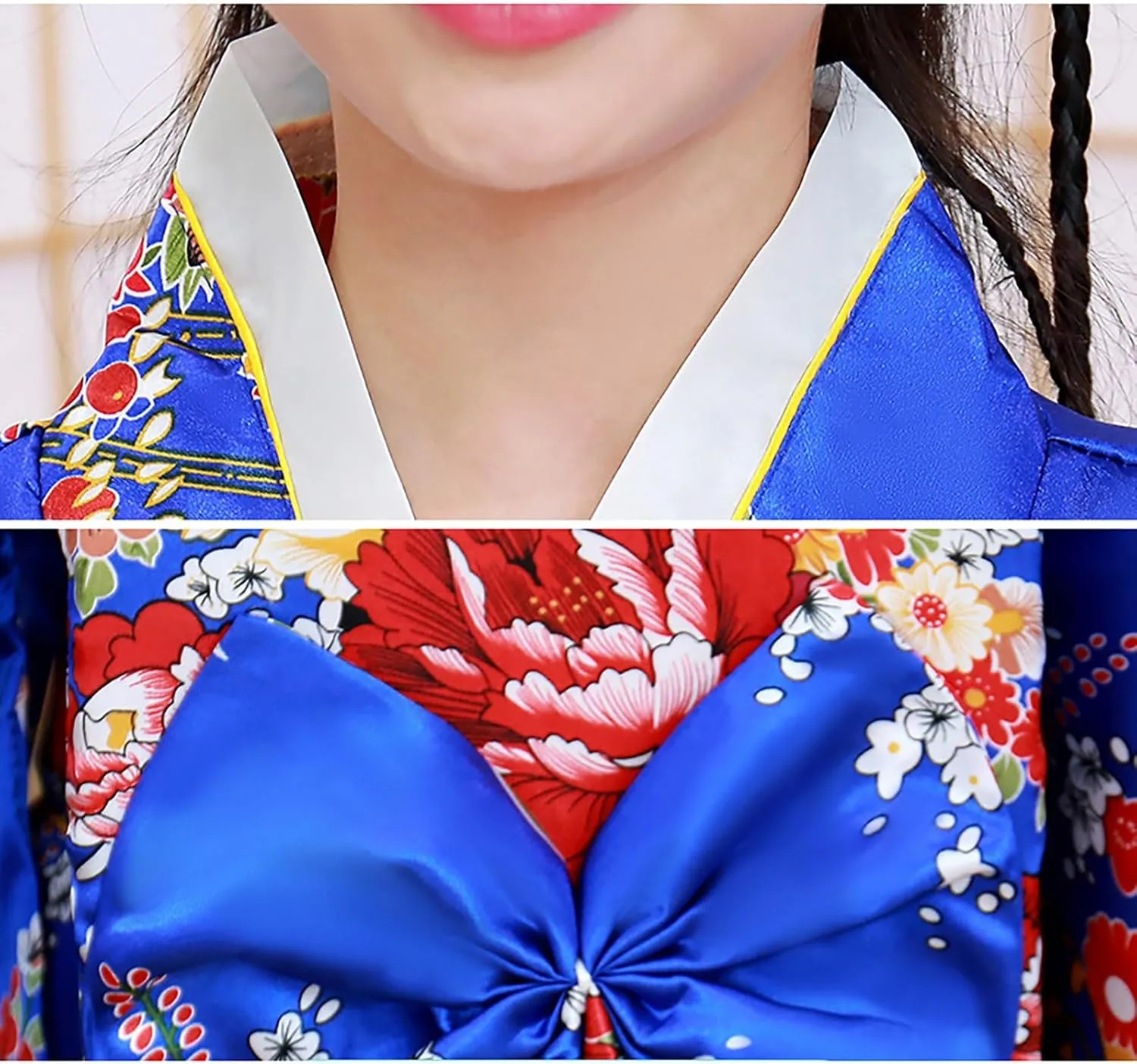 Japanese Anime Girl's Dance Long Sleeve Kimono Robe Silk Fancy Dress Classic Traditional Japanese Kimono Yukata