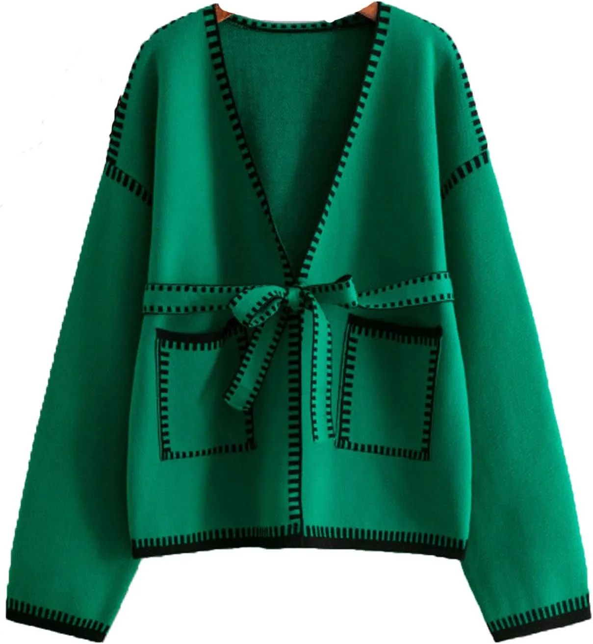 JASCLS Women's Trendy Casual Loose Oversized Color Block Long Sleeve Open Front Sweater Cardigans for Women