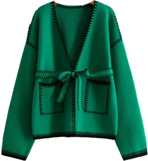 JASCLS Women's Trendy Casual Loose Oversized Color Block Long Sleeve Open Front Sweater Cardigans for Women