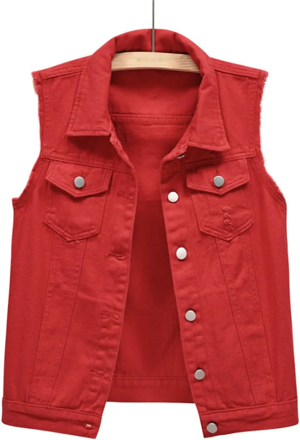 Jean Vest Top for Women Womens Denim Vest Sleeveless Cropped Denim Jacket Button Down Jean Waistcoat with Pockets