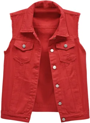 Jean Vest Top for Women Womens Denim Vest Sleeveless Cropped Denim Jacket Button Down Jean Waistcoat with Pockets