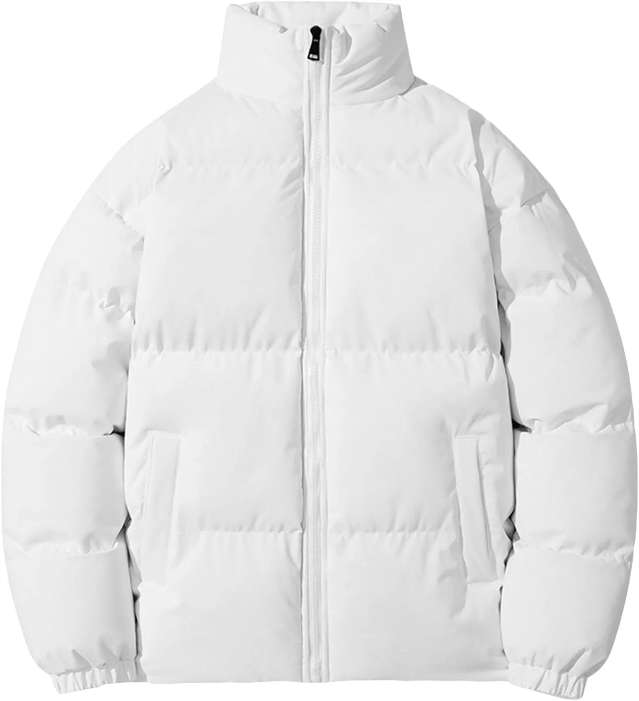 JEsilunmaMY Men's Padded Down Jacket Solid Color Stand Collar Quilted Puffer Coat Loose Warm Winter Cotton Outerwear