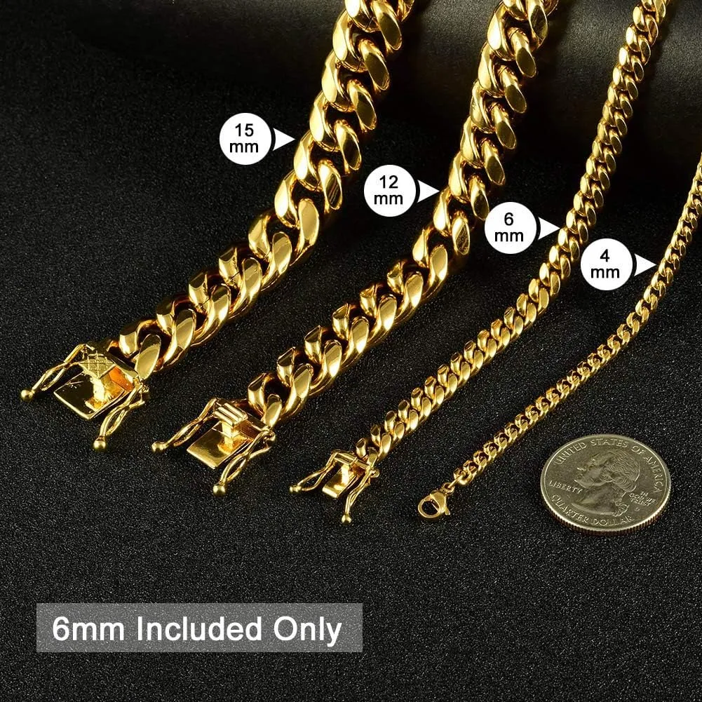Jewelry Kingdom 1 Gold Cuban Link Chain Necklace or Bracelet for Men 15mm 18K Stainless Steel Chunky Thick Heavy Miami Curb Chains 8-30 inch Valentines Jewelry