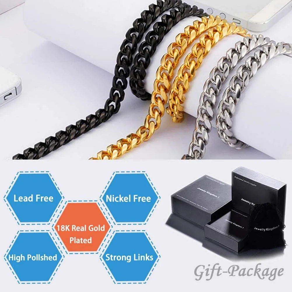 Jewelry Kingdom 1 Gold Cuban Link Chain Necklace or Bracelet for Men 15mm 18K Stainless Steel Chunky Thick Heavy Miami Curb Chains 8-30 inch Valentines Jewelry