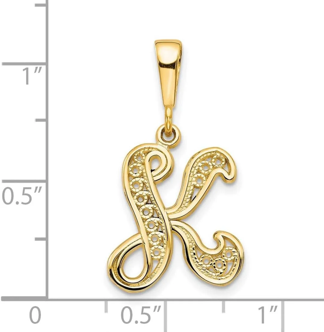 JewelryWeb 10k Yellow Gold Solid Polished Script Letter Name Personalized Monogram Initial Charm 25x16mm Wide Pendant Necklace for Women