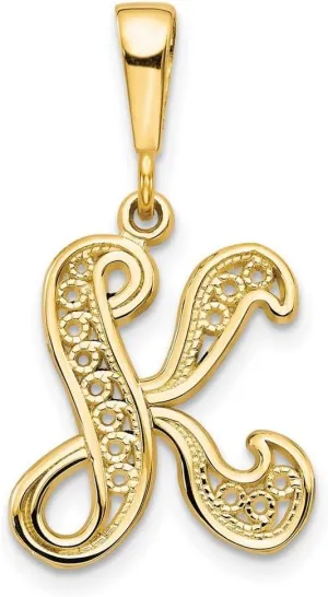 JewelryWeb 10k Yellow Gold Solid Polished Script Letter Name Personalized Monogram Initial Charm 25x16mm Wide Pendant Necklace for Women