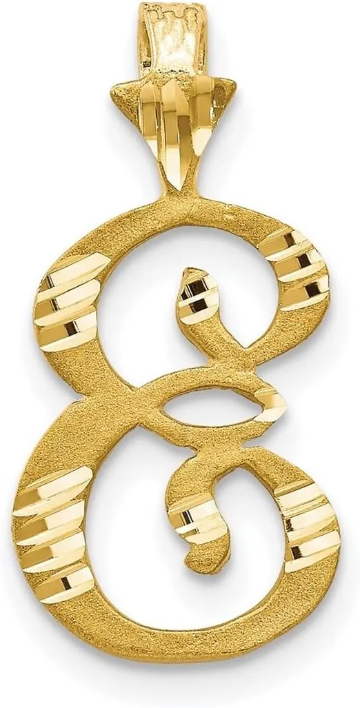 JewelryWeb 10k Yellow Gold Solid Satin Sparkle Cut Grooved Letter Name Personalized Monogram Initial Charm 20x11mm Wide Pendant Necklace for Women