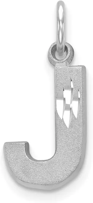 JewelryWeb 14k White Gold Satin Solid Sparkle Cut Letter Name Personalized Monogram Initial Charm 14x10mm Pendant Necklace for Women
