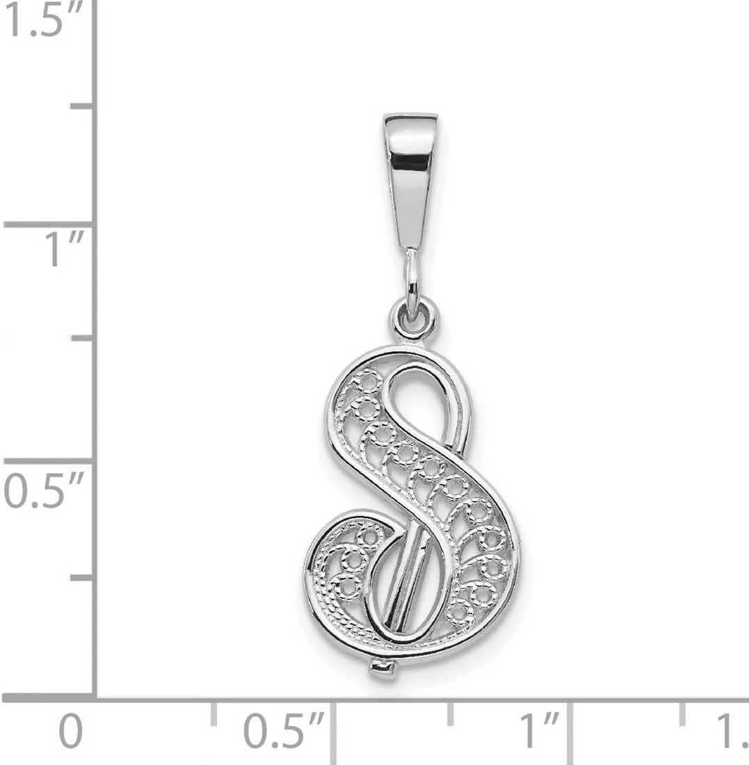 JewelryWeb 14k White Gold Solid Polished Filigree Letter Name Personalized Monogram Initial Pendant Necklace 28x15mm-Pendant for Women