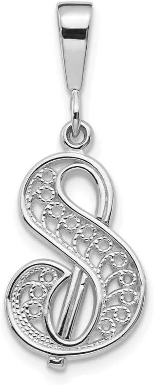 JewelryWeb 14k White Gold Solid Polished Filigree Letter Name Personalized Monogram Initial Pendant Necklace 28x15mm-Pendant for Women
