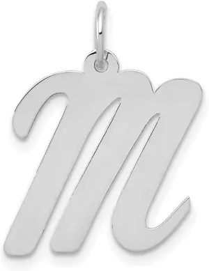 JewelryWeb 14k White Gold Solid Polished Laser cut Large Script Letter Name Personalized Monogram Initial Charm 18.29x15.39mm Wide Pendant Necklace for Women