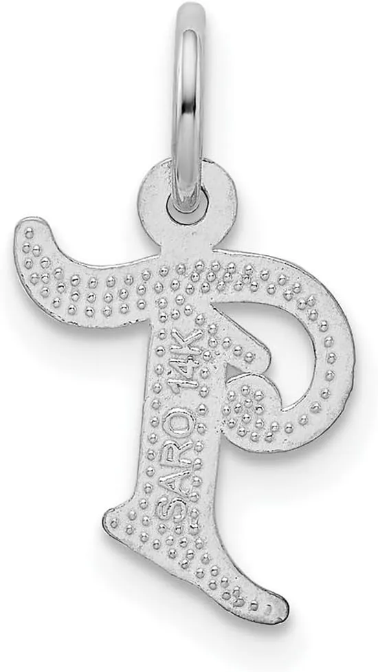 JewelryWeb 14k White Gold Solid Satin Sparkle Cut Letter Name Personalized Monogram Initial Charm 11x9mm Pendant Necklace for Women
