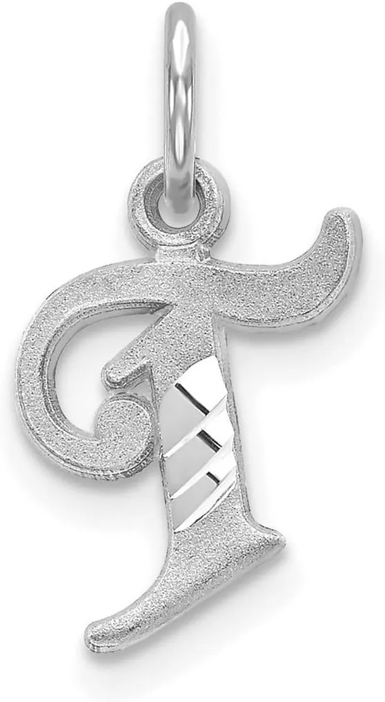 JewelryWeb 14k White Gold Solid Satin Sparkle Cut Letter Name Personalized Monogram Initial Charm 11x9mm Pendant Necklace for Women