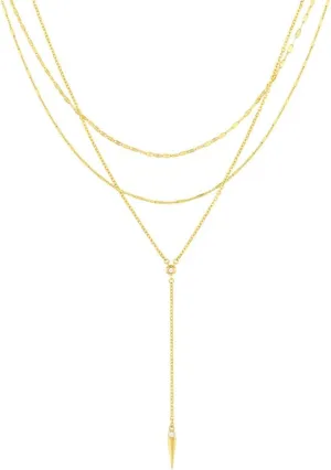 JewelryWeb 14k Yellow Gold 0.030 Dwt Diamond Multi Layered Lariat Necklace With Spike 17 Inch Pendant-Necklace for Women