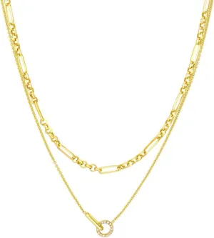 JewelryWeb 14k Yellow Gold .07tcw Diamond Circle Adjustable Layered Necklace 18 Inch Pendant-Necklace for Women