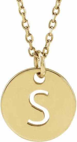 JewelryWeb 14k Yellow Gold Letter Name Personalized Monogram Initial S 10mm 16 18 Inch Polished Initial Disc Necklace Pendant-Necklace for Women