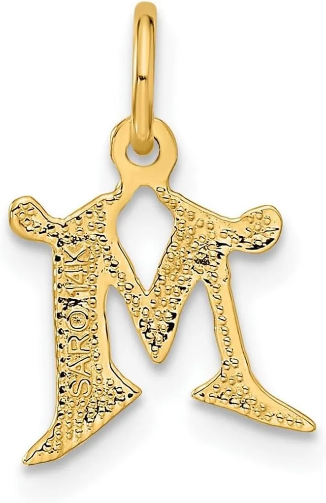 JewelryWeb 14k Yellow Gold Solid Sandblast finish Letter Name Personalized Monogram Initial Charm 17x9.1mm Pendant Necklace for Women