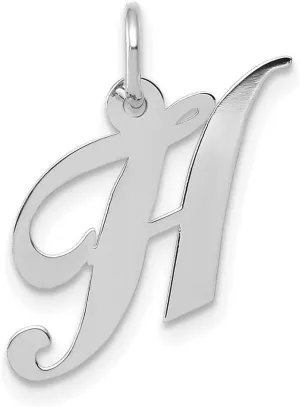 JewelryWeb 17mm 10k White Gold Small Fancy Script Letter Name Personalized Monogram Initial Charm Pendant Necklace for Women