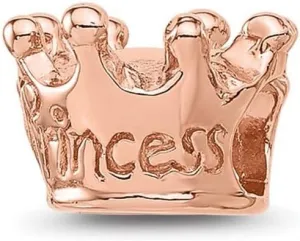 JewelryWeb 7.27mm 925 Sterling Silver Reflections Rose Gold Plated Princess Crown Teen Bead-Bead Charm Pendant Necklace for Women