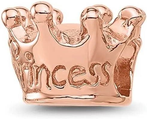 JewelryWeb 7.27mm 925 Sterling Silver Reflections Rose Gold Plated Princess Crown Teen Bead-Bead Charm Pendant Necklace for Women