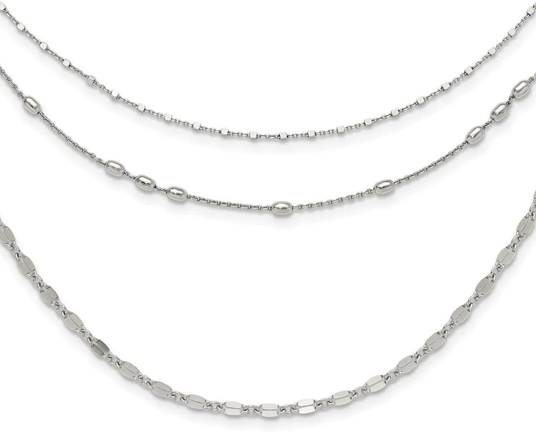 JewelryWeb 925 Sterling Silver Beaded Layered With 2inch .ext Necklace 15.5 Inch Pendant-Necklace for Women