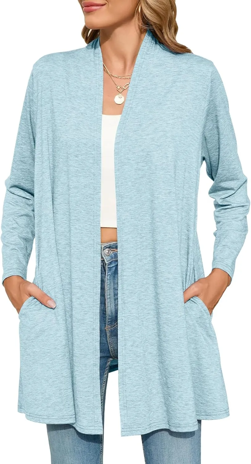 JollieLovin Women's Plus Size Long Sleeve Lightweight Cardigans Open Front Casual Soft Drape Fall Dusters