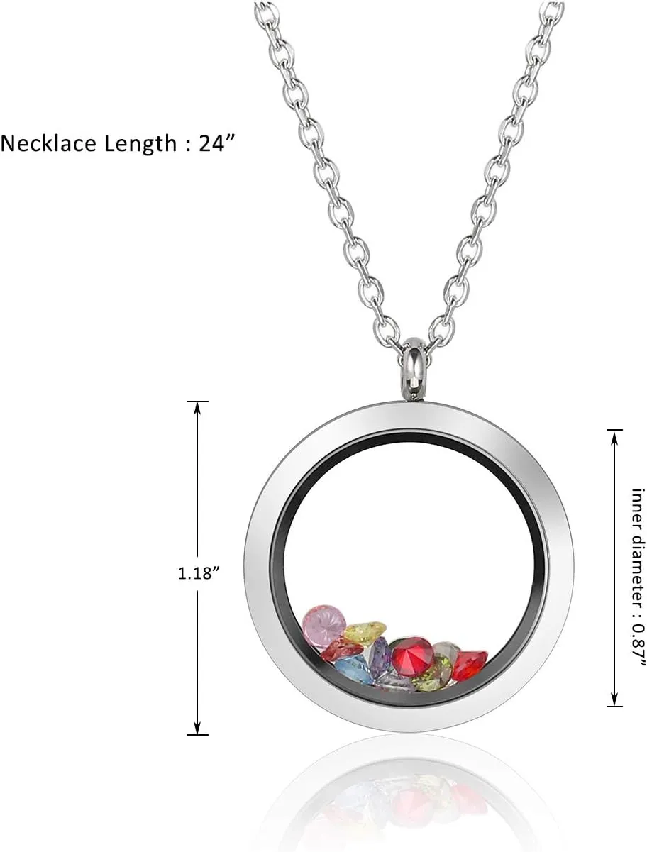 Jovivi 25mm/30mm Living Floating Memory Glass Locket Necklace - Stainless Steel Secure Buckle Closure