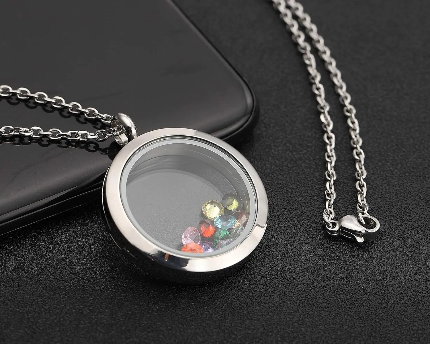 Jovivi 25mm/30mm Living Floating Memory Glass Locket Necklace - Stainless Steel Secure Buckle Closure