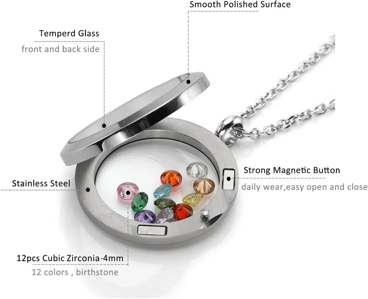 Jovivi 25mm/30mm Living Floating Memory Glass Locket Necklace - Stainless Steel Secure Buckle Closure