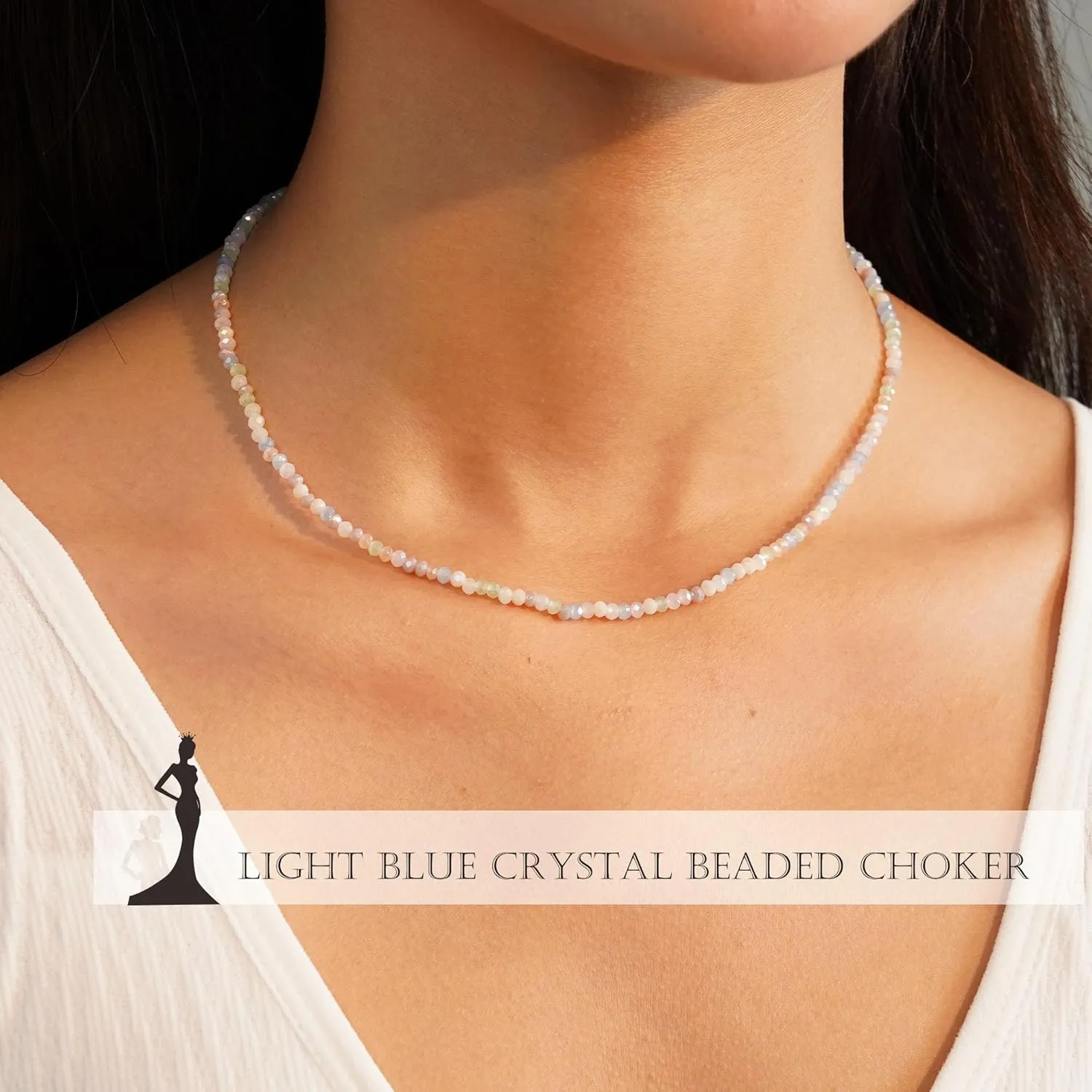 JSJOY Tiny Crystal Beaded Choker Necklaces for Women Colorful Beaded Necklace Dainty Choker Necklaces Simple Boho Jewelry Gifts for Teens Handmade Bead Necklaces Gifts
