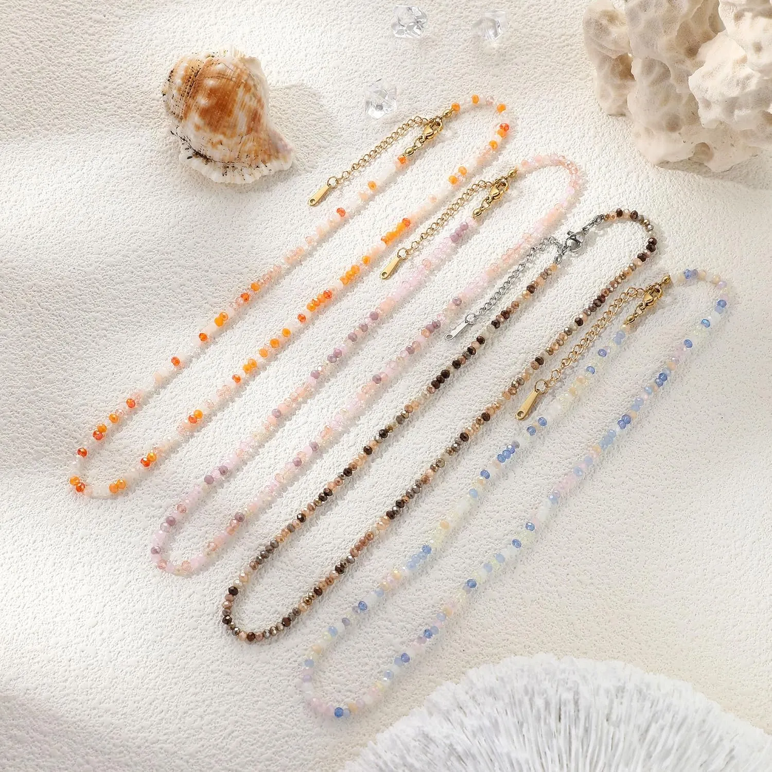 JSJOY Tiny Crystal Beaded Choker Necklaces for Women Colorful Beaded Necklace Dainty Choker Necklaces Simple Boho Jewelry Gifts for Teens Handmade Bead Necklaces Gifts