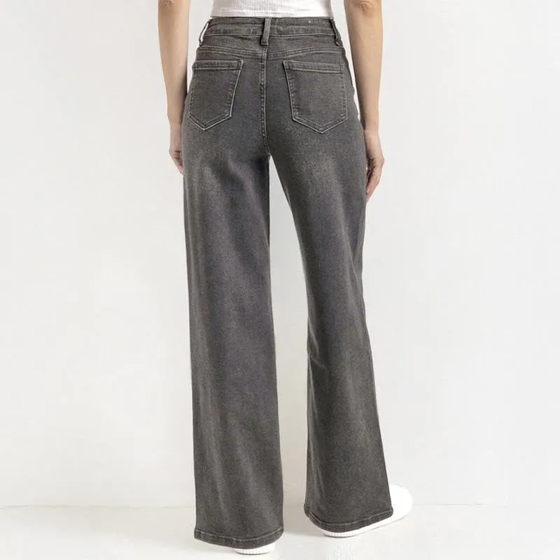 KatchMe Women's Minimalist High Waist DenimStretch Wide Leg Jeans, Trendy Multi-PocketDenim Trousers for Women,
