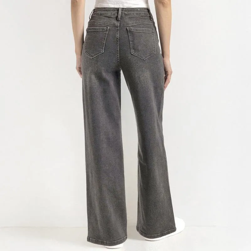 KatchMe Women's Minimalist High Waist DenimStretch Wide Leg Jeans, Trendy Multi-PocketDenim Trousers for Women,