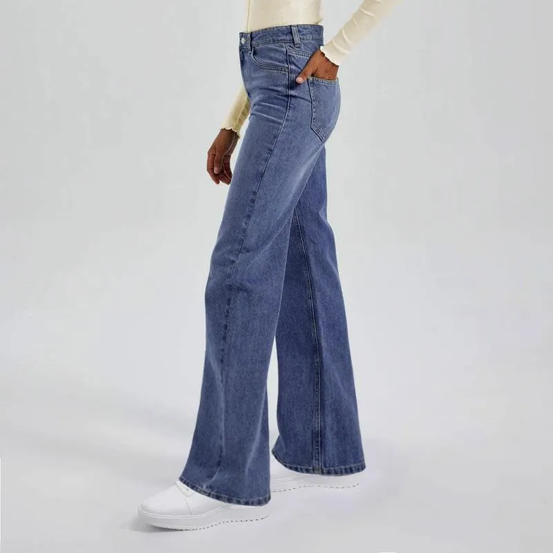 KatchMe Women's Minimalist High Waist DenimStretch Wide Leg Jeans, Trendy Multi-PocketDenim Trousers for Women,