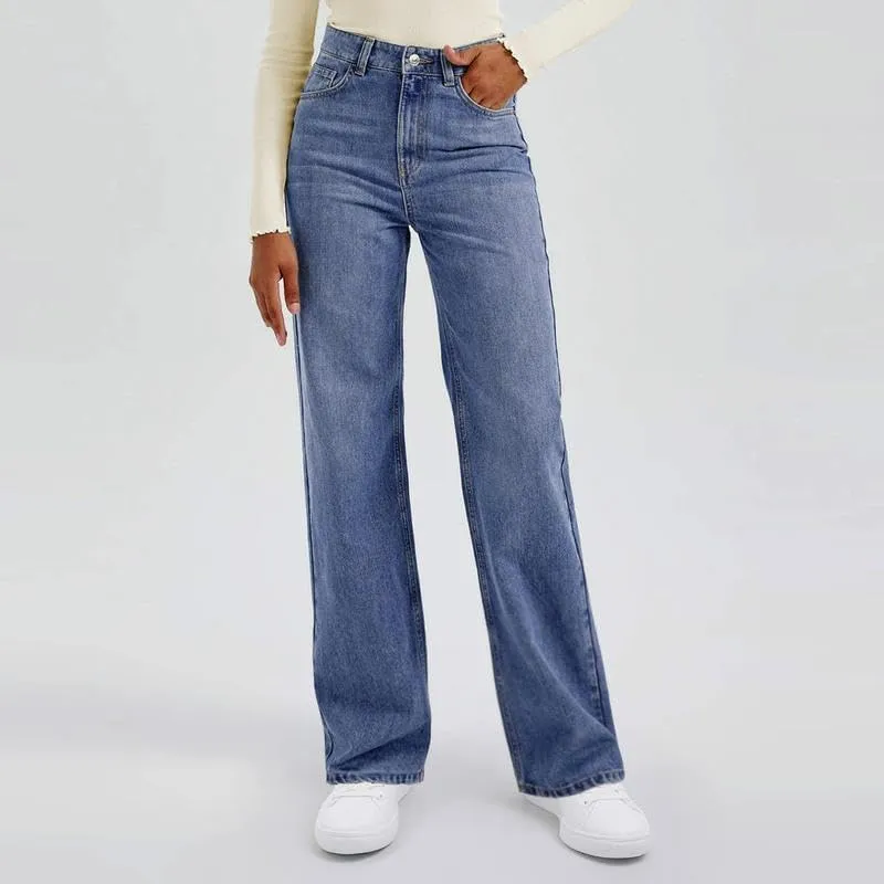 KatchMe Women's Minimalist High Waist DenimStretch Wide Leg Jeans, Trendy Multi-PocketDenim Trousers for Women,