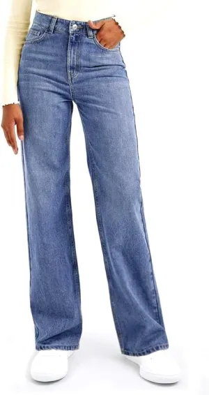 KatchMe Women's Minimalist High Waist DenimStretch Wide Leg Jeans, Trendy Multi-PocketDenim Trousers for Women,