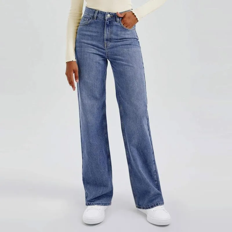 KatchMe Women's Minimalist High Waist DenimStretch Wide Leg Jeans, Trendy Multi-PocketDenim Trousers for Women,